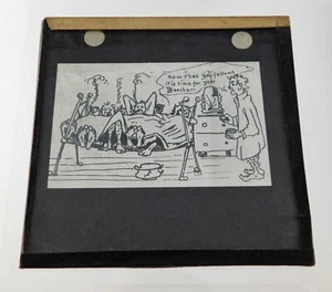 Antike Glas s/w magische Laterne Dia Cartoon Werbung Buchen Pillen um 1920 - Bild 1 von 3