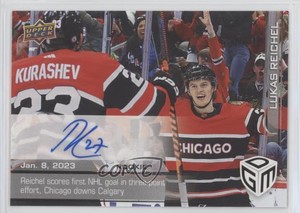 2022 Upper Deck Game Dated Moments Achievement Lukas Reichel #41 Rookie Auto RC