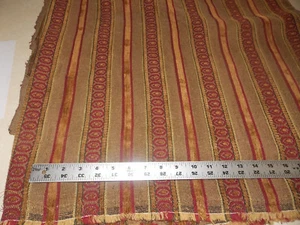 1 Yard Red Gold Stripe Print Fabric / Upholstery Fabric Remnant   (F559) - Picture 1 of 1