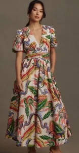 Anthropologie The Katerina Button Front Dress Floral Puff Cream Motif S NWT - Picture 1 of 6