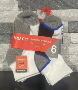 TRU FIT Boy's Sport Socks w Cushion Ankle, Cool Dry, 6 Pack; Gray, Black, White - Picture 1 of 5