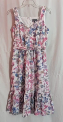 DONNA RICCO White Embroidered Midi Ruffle Dress Size 6 X1 Girly Fairy Whimsy - Image 1 of 4