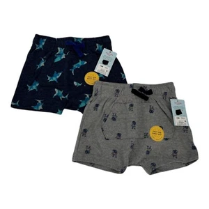 2 Cat & Jack Shorts Boys 12M Baby Blue Shark Gray T-Rex Front Pocket Brand New - Picture 1 of 10
