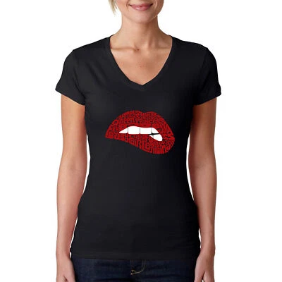LA Pop Art Women's Black Savage Lips V-Neck T-Shirt - XL - Black - Image 1 of 2