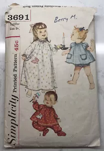 VTG Simplicity Sewing Pattern #3691 Toddler's Gown & Pajamas Size 3 - Picture 1 of 4