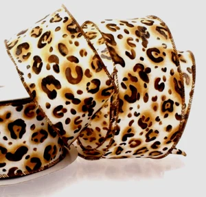 Leopard 2,5" mal 3 Yard verdrahtetes Band cremeweiß Qualitätsmaterial Tiermotiv - Bild 1 von 7
