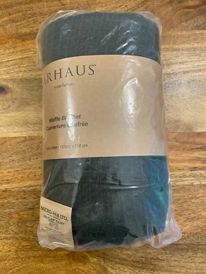 Arhaus grün Baumwolle Waffel Strick Überwurf Decke Brandneu mit Etikett 50 x 60 ZOLL 127 cm x 152 cm - Bild 1 von 2