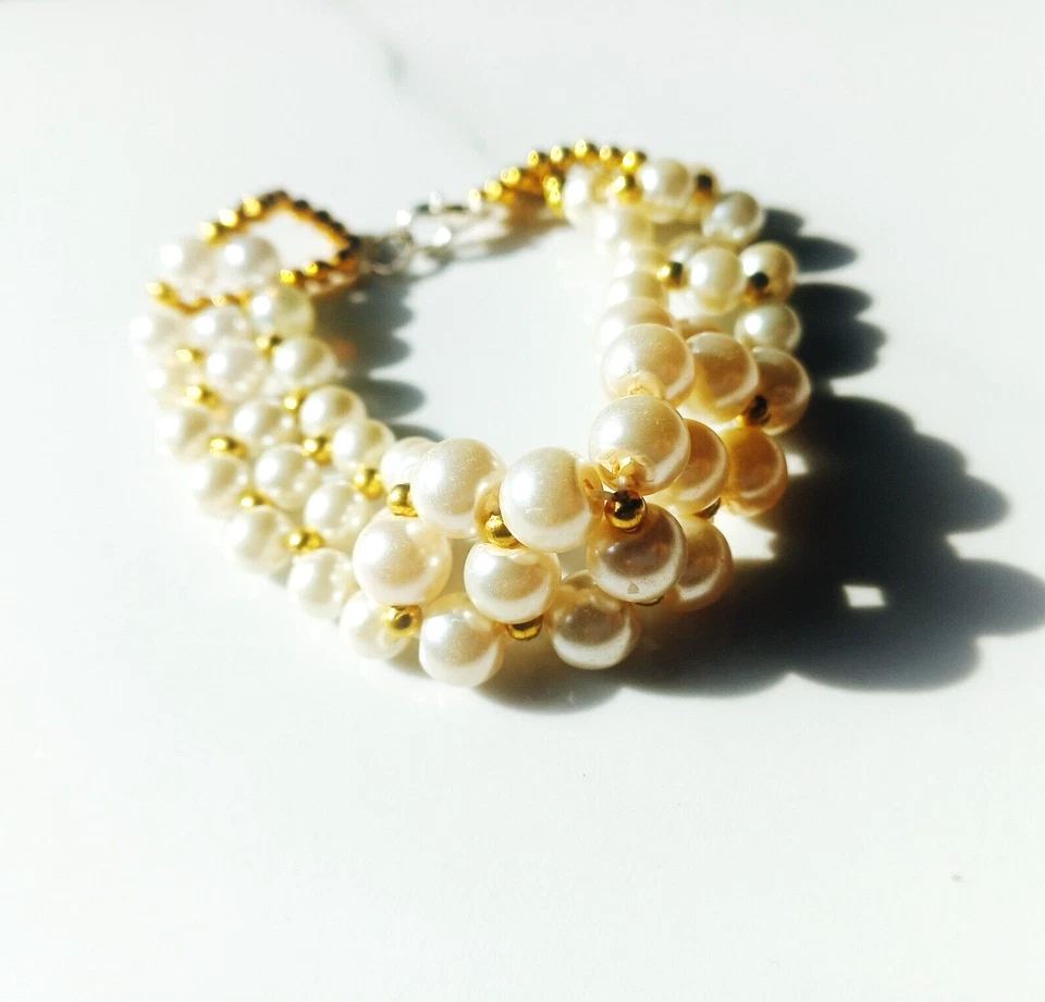 珍珠手链,圆形珍珠串珠手链,精致珍珠手链伴娘 — 第 1/4 张图片