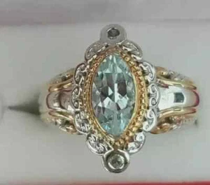 2Ct Marquise Cut Lab Created Aquamarine Engagement Ring 14k Two Tone Gold Plated - Picture 1 of 6