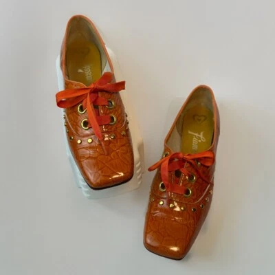 Zapatos de espectador naranja con cordones de prometidos de la década de 1970 para mujer de EE. UU. 5,5 SO7 Foto 1 de 4