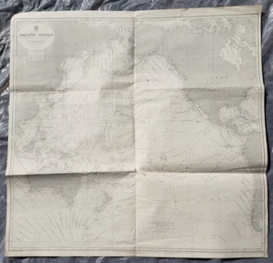 1887-1937 Pacific Ocean Map Admiralty Chart 39 1/2 X 40 inch W.J.L Wharton - Picture 1 of 12