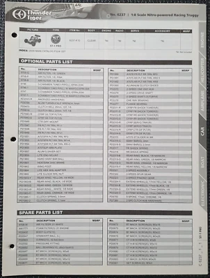 Thunder Tiger 1:8 Nitro Racing Truggy. Lista de peças e folhas de diagrama ST-1 Pro - Imagem 1 de 3