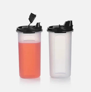 2 x Tupperware Modular Mates Redondos #3 Botella de Aceite Transparente Sellos para Verter Sin Goteo Negro - Imagen 1 de 1