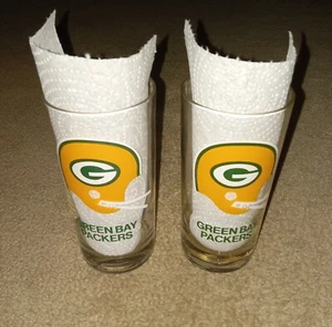 Vintage Two Bar Helmet Logo Green Bay Packers NFL Football Drinking Glasses - Picture 1 of 4