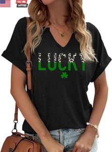 St Patrick'S Day V Neck Shirts for Womens Irish Shamrock Graphic Tee Funny Lucky - Picture 1 of 1