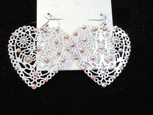 JESSICA SIMPSON  SILVER  FILIGREE HEART EARRINGS HOOK - Picture 1 of 1