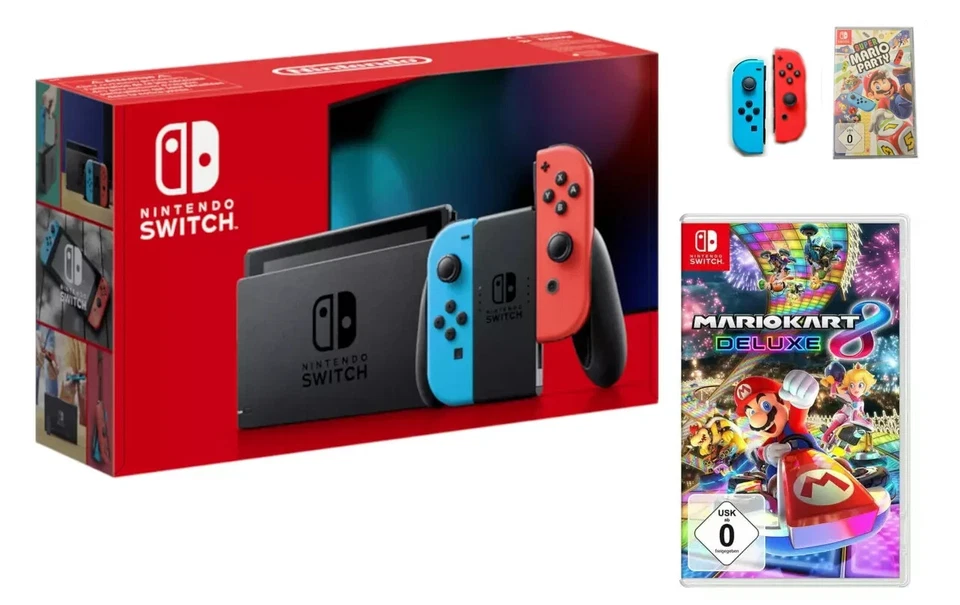 Nintendo Switch Konsole mit Mario Kart 8 + zur Auswahl Joycons und Party Spiel . - Bild 1 von 1