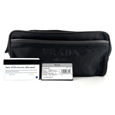 PRADA Pouch Nylon Leather Black Used Auth From Japan Triangle Plate - Image 1 of 4