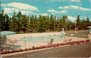 Postcard Mich-La Motel Mackinaw City Michigan Swimming Pool Pines Vintage - Picture 1 of 2