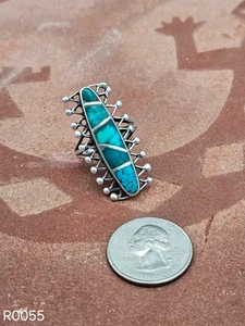 Ring Vintage Navajo Style Sterling Silver with  Inlaid Turquoise - Picture 1 of 3