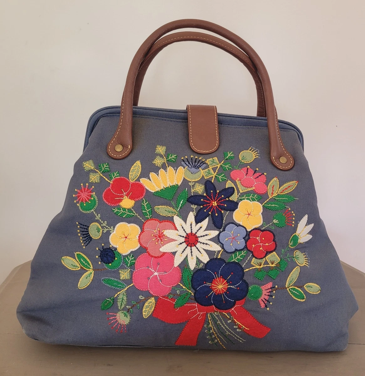 Women's Shoulder Handbag – Dark Blue Floral Tote With Multiple Pockets, Crossbody & Top Handle
