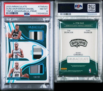 Camiseta deportiva Immaculate Duncan Parker Ginobli Spurs Triple Game 2023 usada/10 PSA 8 Foto 1 de 3