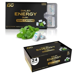 Dialed Energy 50mg Koffein Kaugummi x24 | Zuckerfrei Cool Mint, L-Theanin + Taurin - Bild 1 von 8