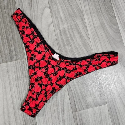Victoria's Secret VERY SEXY Black Red Hearts Silky Smooth High Leg Thong Panty - Image 1 of 4