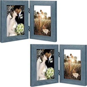 4x6 Double Picture Frame Vertical Hinged Photo 2 Opening Folding Family Frames - Picture 1 of 8