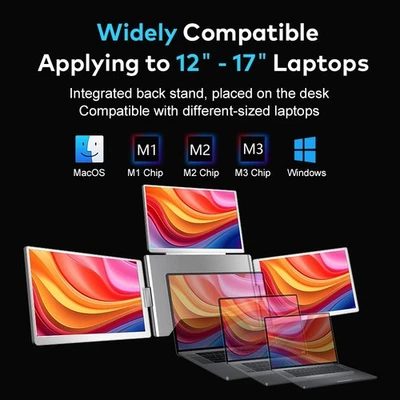 14" Triple Laptop Screen Extender Portable Quad IPS LED Monitor MacOS Windows PC - Image 1 of 4