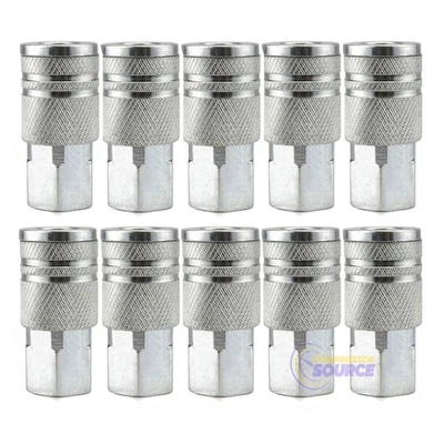 10 Industrial Style Steel 1/4" FNPT Air Compressor Quick Couplers 6 Ball Bearing - Image 1 of 4