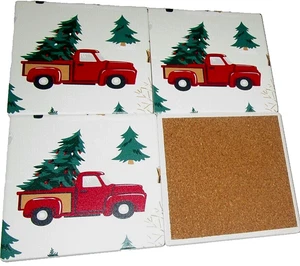 CHRISTMAS COASTERS W/Non-Slip Cork Backing ~ Set Of 4 ~ VINTAGE CHRISTMAS - Picture 1 of 2