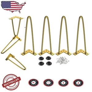 Sturdy 14" Gold Hairpin Legs 4pc Cold-Rolled Steel 450lb Capacity Table Feet - Picture 1 of 8