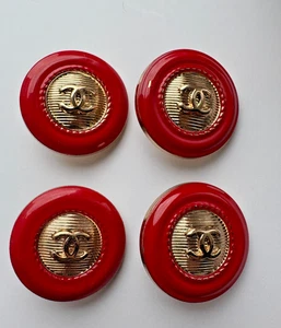 Set of 4 CHANEL Red Enamel & Gold CC Logo Buttons – Bold Vintage Style 25mm XL - Picture 1 of 4