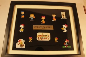 LIMITED EDITION PEANUTS BASEBALL FRAMED 12 PIN SET APPROXIMATELY 11" X 9" FRAME - Picture 1 of 3