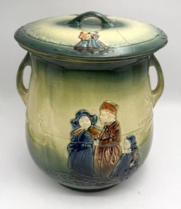 1900s Roseville Pottery Holland Dutch Utility Line Ceramic Chamber Pot & Lid 3D - Picture 1 of 10