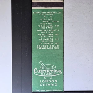 Cairncross Chemists London Ontario Vintage Green Design Matchbook - Picture 1 of 3