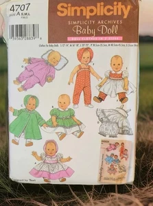 Simplicity Archives 4707 Baby Doll Clothes Sewing Pattern - Uncut - Picture 1 of 2