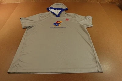 Kansas Jayhawks Adidas Mens Size 2XL Gray Graphic Short Sleeve Hooded T-Shirt - Image 1 of 4