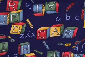 72"L x 44"W Springs Fabric Children's Theme Letter Blocks Words Number Alphabet - Picture 1 of 10