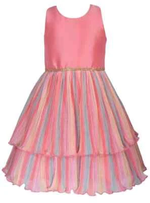 NWT Bonnie Jean Girls 10 Sleeveless Pink Bow Back Ruffle Special Occasion Dress - Image 1 of 3