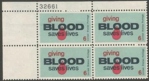 Plate Block of 4 stamps - Scott 1425 - 6 cent - Giving Blood - 1971 - MNH - Picture 1 of 1