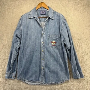Vintage Hard Rock Cafe Denim Shirt Men's Medium Blue Orlando Embroidered 90s - Picture 1 of 12