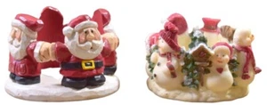 2CHRISTMAS Candle Holder~Ceramic Santa~ Snowman 4" Round  With 3” Cup Tea Light - Picture 1 of 7