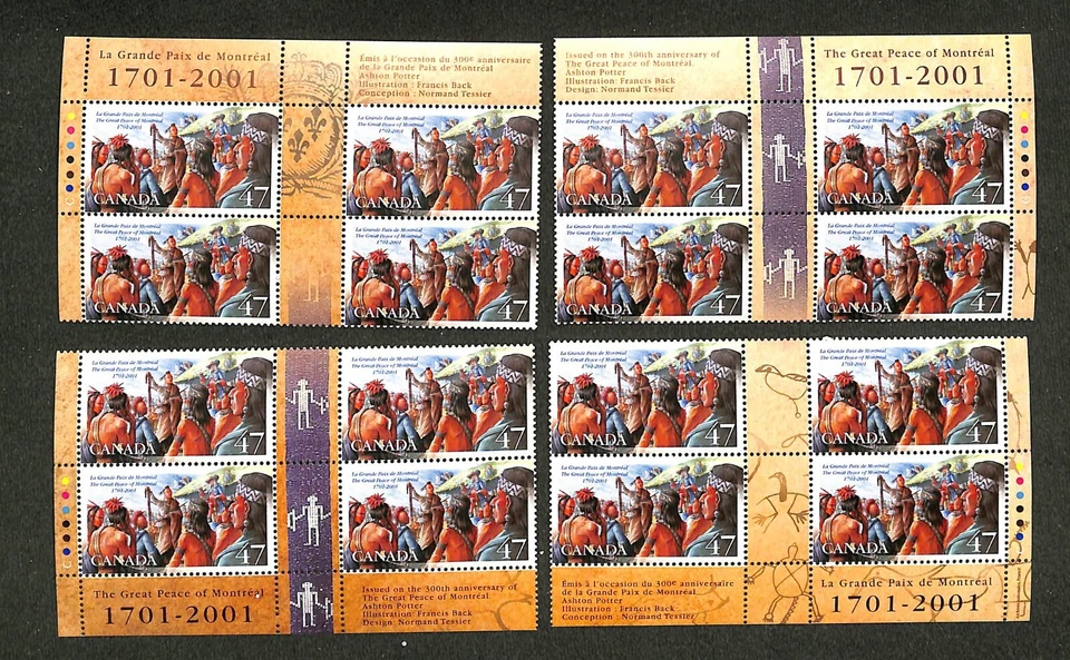 Canada - Scott 1915 - Matched Set of Plate Blocks - Great Peace of Montreal - Image 1 of 1