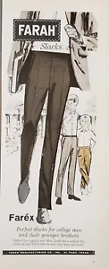 1963 Farah Farex Slacks Mens & Boys  Print Ad - Picture 1 of 1