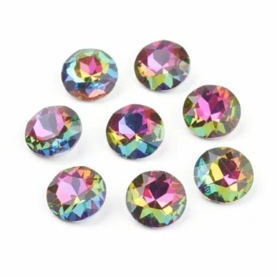 10 pcs Glass Vitrail Iridescent Multicolor Faceted Rhinestone Cabochons 8mm - Image 1 of 2