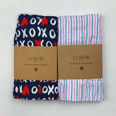 J Crew Boxers 2 Pair MEDIUM Valentine Hugs Kisses XO Heart & Stripe Boxer Shorts - Image 1 of 4
