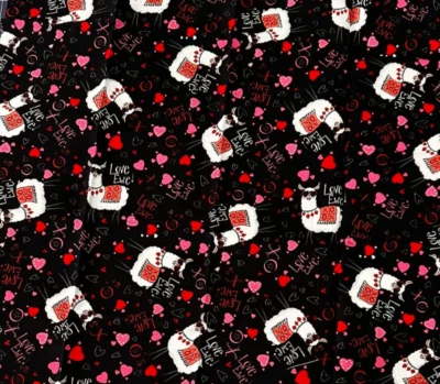 QT Fabrics Love Ewe! Sheep Hearts on Black Fabric OOP 1 Fat Quarter - Image 1 of 2
