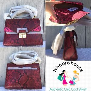 NEW Michael Kors Sloan Medium Double Flap Satchel Embossed Leather Bag RED $298+